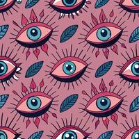 Hand Drawn Eyes Decorative Seamless Pattern with Intricate Details and Vibrant Colors vector