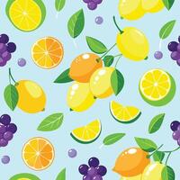 Vibrant and Harmonious Repeat Pattern Lemons and Grapes on a Light Green Background vector