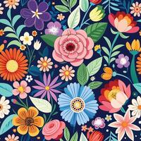 Vibrant and Colorful Floral Seamless Pattern with Intricate Botanical Motifs vector