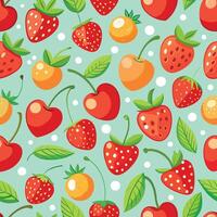 Summer Seamless Patterns Featuring Cherries and Strawberries vector