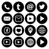 Social Media Communication Network Icon Set in Black Circles on White Background vector