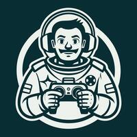 Astronaut in Spacesuit Gripping Game Controller in Space vector