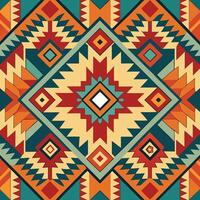 Intricate Aztec Tribal Seamless Pattern with Geometric Elements and Vibrant Colors vector