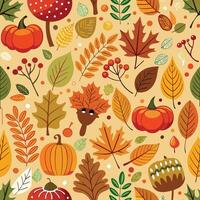 Seamless Autumn Pattern with Decorative Seasonal Elements vector
