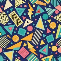 Immersive Memphis Inspired Retro Pattern with Abstract Geometric Elements vector