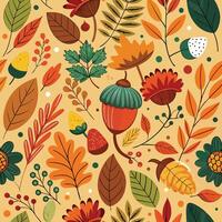 Enchanting Autumnal Seamless Pattern Adorned with Intricate Floral Elements vector