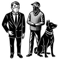 Man and His Loyal Companion Pose with an Unfamiliar Male on a Sunny Day vector