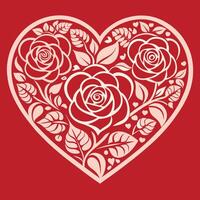 Intricate Valentine s Card Template for Laser Cutting with Roses and Heart Design vector