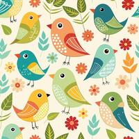 Charming Seamless Patterns Featuring Colorful and Playful Birds vector