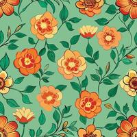 Seamless Repeating Floral Pattern on a Vibrant Green Background vector