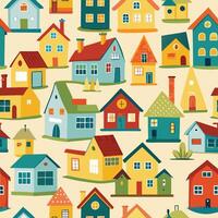 Seamless Pattern of Charmingly Colorful Houses on a Light Colored Background vector