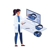 Scientist using virtual reality headsets in a modern lab flat aimotion illustration vector