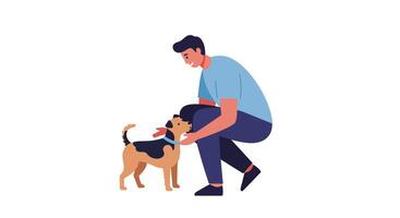 Man interacting with a friendly dog in flat aimotion illustration style vector