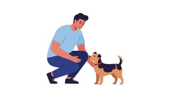 Person interacting affectionately with a dog in flat aimotion art vector