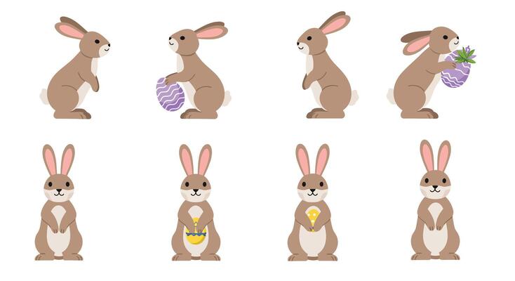 Cute bunny character progression in minimal flat art style