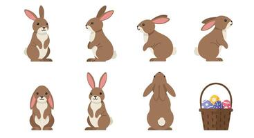 Cute bunny character design in playful poses with flat art style illustration vector