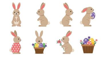 Cute bunny character animation in flat style showcasing playful actions in art vector