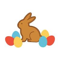 Rabbit sitting among colorful eggs in flat art design style illustration vector