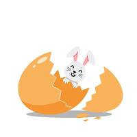 Cute bunny emerging from cracked egg in minimal flat design art vector