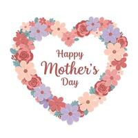 Floral heart design with vibrant colors celebrating Mothers Day in flat art vector