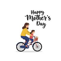 Mother and child riding bicycle in playful flat style illustration vector