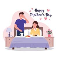 Breakfast in Bed for Mothers Day in Flat Art Style vector