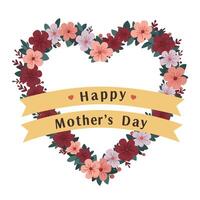 Floral heart design with banner and text in flat art style for Mothers Day vector
