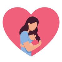Mother embracing child within a heart shape in flat art vector