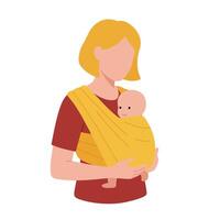 Mother holding baby in yellow wrap minimal illustration vector