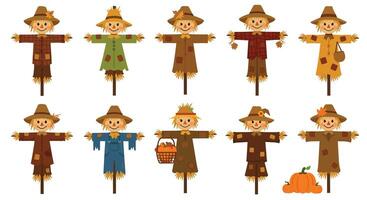 Scarecrow character variations in flat design style art vector