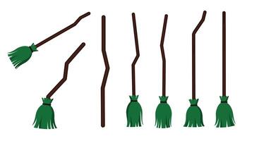 Brooms in various positions designed in flat art style showcasing movement and flexibility illustration vector