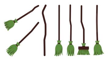 Broomstick transformation in flat style showcasing various shapes and sizes illustration vector