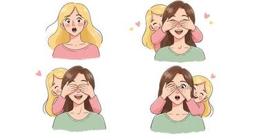 Expression change between surprise and joy in minimal illustration vector