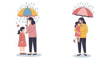 Umbrella sheltering mother and child in flat art style showing love and care vector