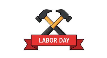 Labor Day celebration with crossed hammers and banner in flat art style vector