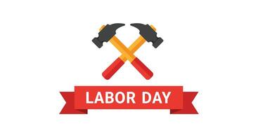 Labor Day celebration with crossed hammers and ribbon in flat art style vector