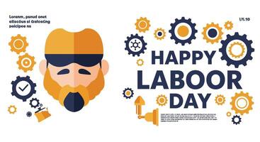Happy Labor Day celebration featuring a workers face in flat art style vector