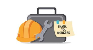 Construction helmet and toolbox in flat design with appreciation message art vector