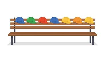 Construction helmets on a bench in flat minimal art style vector