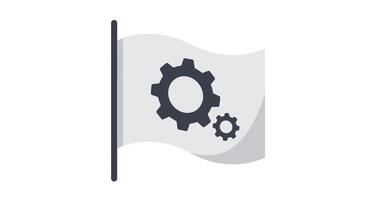 Gear icons transitioning on a flag in a minimal flat illustration vector