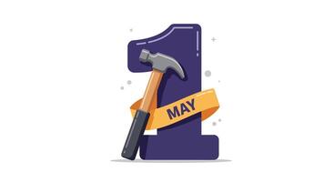 Hammer and number one design in flat style for May Day illustration vector