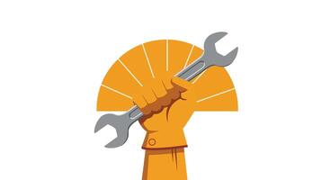 Hand holding wrenches in a bold pose with flat design elements for art vector
