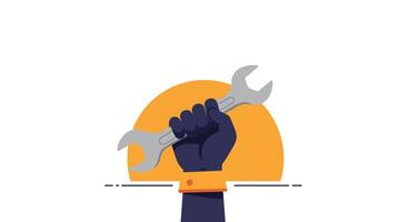 Hand holding a wrench in flat design style art vector