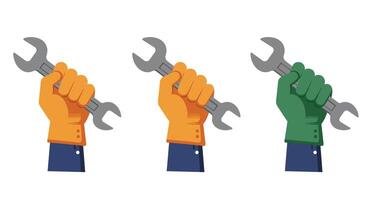 Hands Holding Wrenches in Different Colors Minimal Illustration vector