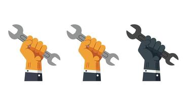 Hands Holding Wrenches in Different Colors and Styles Flat Art vector