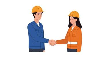 Construction workers shaking hands in minimal flat style illustration vector
