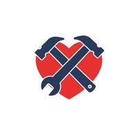 Heart symbol with crossed tools in flat design style art 2 vector