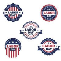 Labor Day badge designs featuring red, white, and blue colors in a flat illustration vector