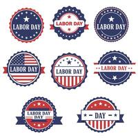 Labor Day themed badges in flat design style featuring stars and stripes art vector