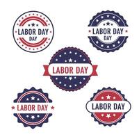 Labor Day themed badges in a flat and colorful illustration style vector